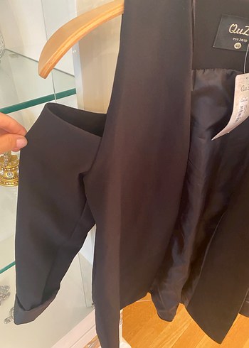 QuZu Siyah Kolsuz Midi Blazer - Görsel 4