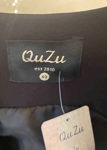 QuZu Siyah Kolsuz Midi Blazer - Görsel 3