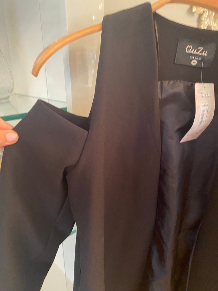 QuZu Siyah Kolsuz Midi Blazer - Görsel 5