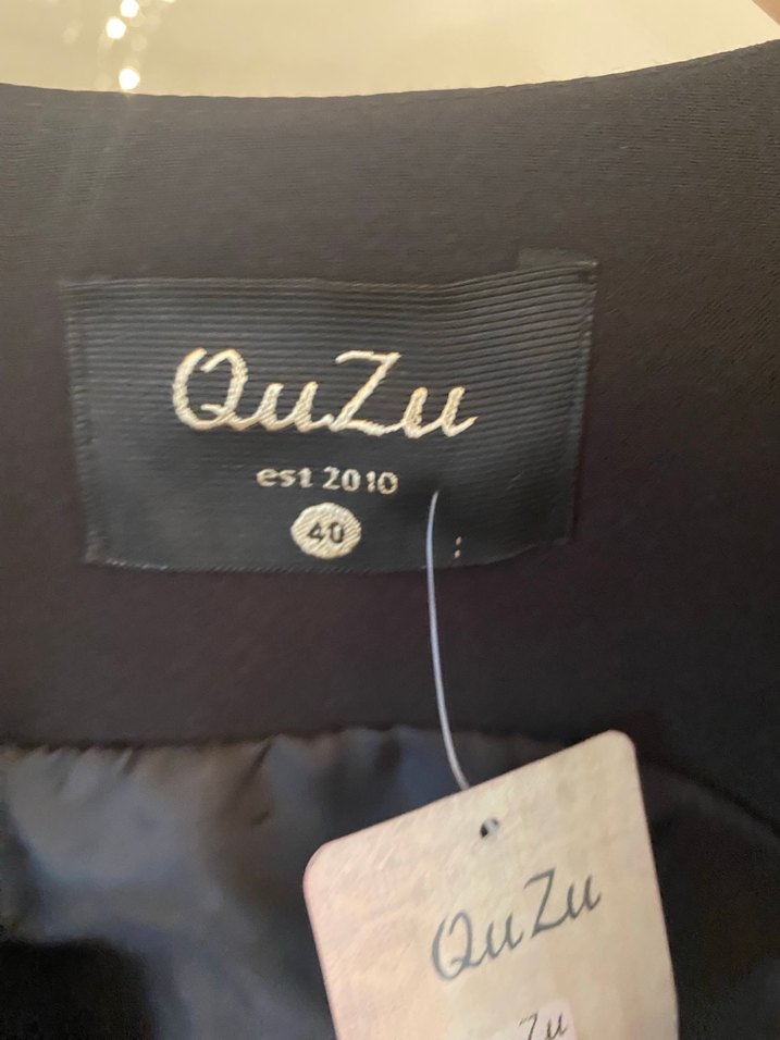 QuZu Siyah Kolsuz Midi Blazer - Görsel 3