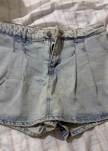 Gri Bağlama Desenli Kadın Kot Şort - Görsel 2