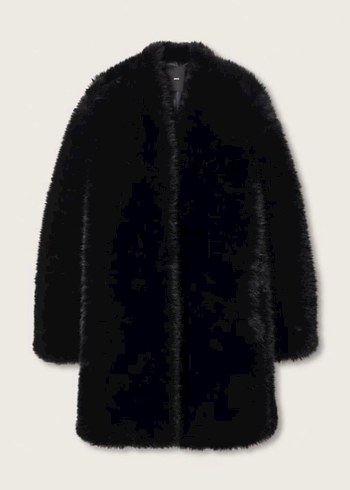 Siyah mango 
 Midi Kadın Suni Kürk, Notched Yaka - Görsel 3