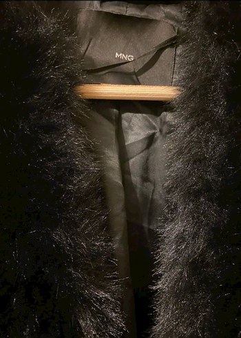 Siyah mango 
 Midi Kadın Suni Kürk, Notched Yaka - Görsel 2