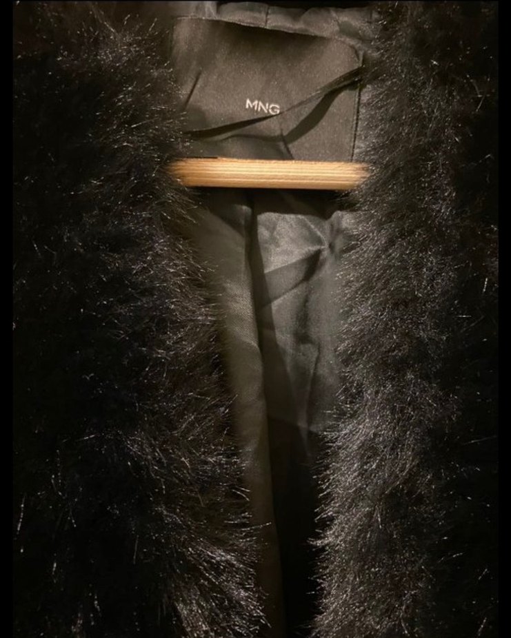 Siyah mango 
 Midi Kadın Suni Kürk, Notched Yaka - Görsel 2