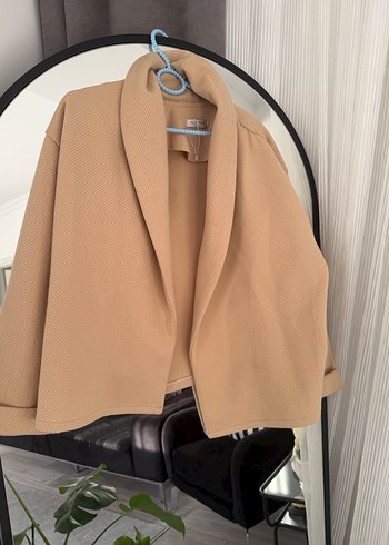 Bej Midi Kadın Ceket Drapeli Notch Yaka - Görsel 3