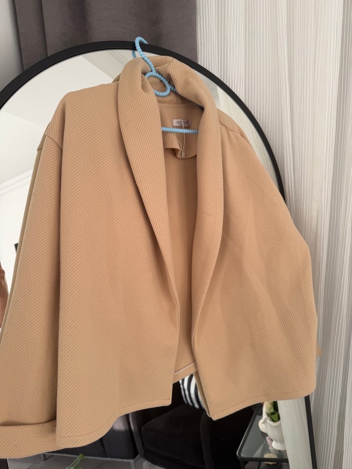 Bej Midi Kadın Ceket Drapeli Notch Yaka - Görsel 2