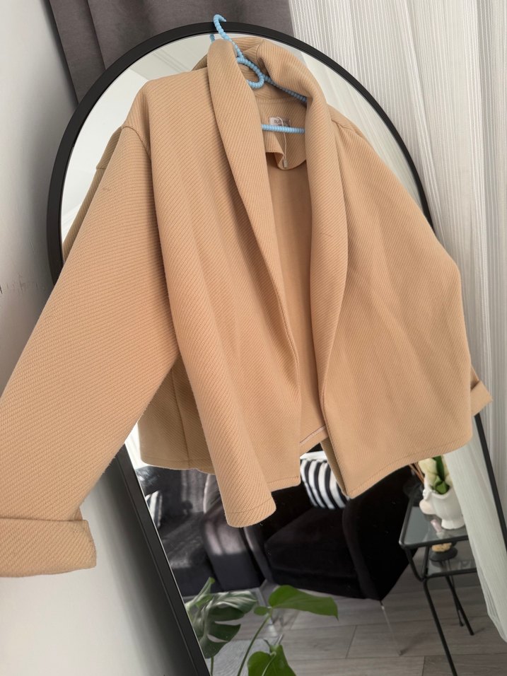 Bej Midi Kadın Ceket Drapeli Notch Yaka - Görsel 4