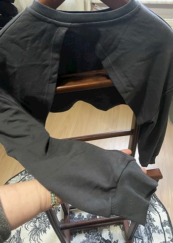 Gri Kısa Kesim Uzun Kollu Sweatshirt - Görsel 3