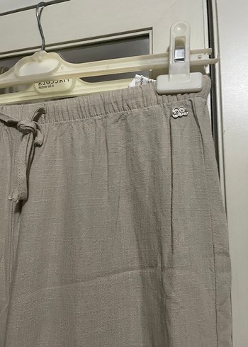 Bej Kadın Rahat Kesim Midi Keten Pantolon - Görsel 3