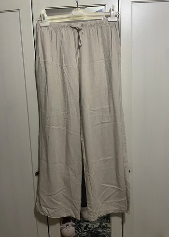 Bej Kadın Rahat Kesim Midi Keten Pantolon - Görsel 2