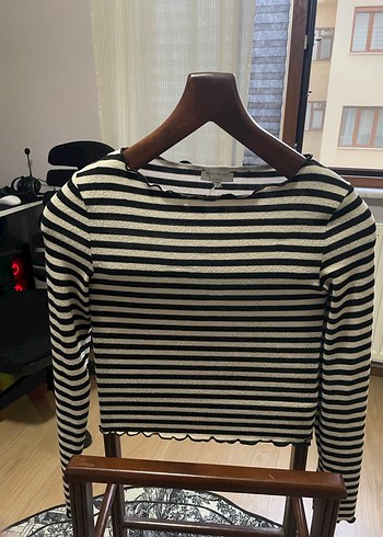 Uzun Kollu Çizgili Triko Bluz - Görsel 2