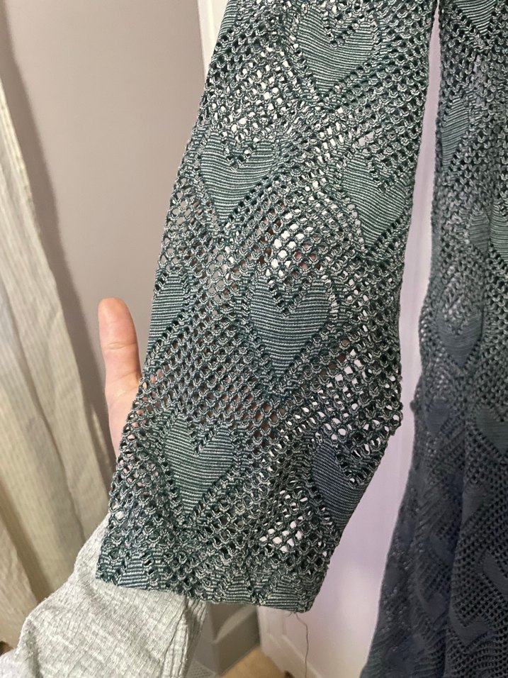 Yeşil Uzun Bohem Örgü Kadın Hırka - Görsel 3