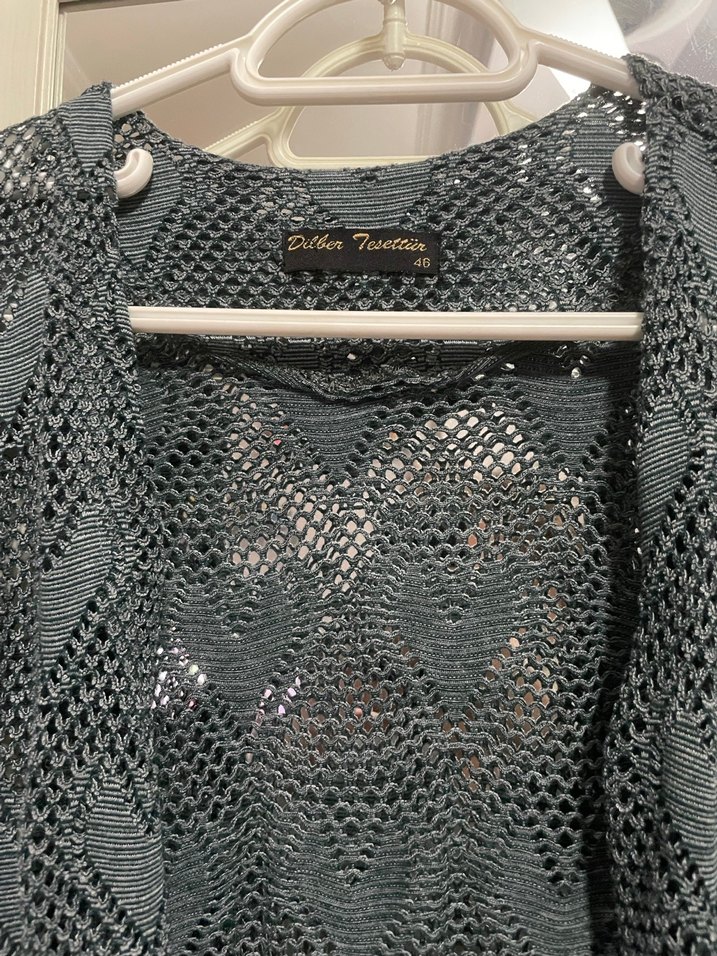 Yeşil Uzun Bohem Örgü Kadın Hırka - Görsel 2