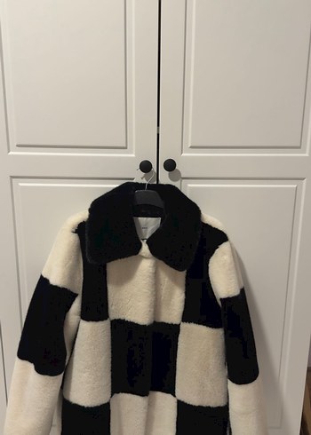 Mango Siyah Beyaz Kareli Kürk Ceket - Görsel 2