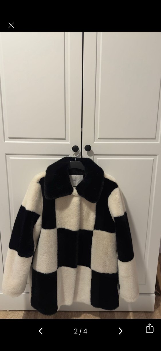 Mango Siyah Beyaz Kareli Kürk Ceket - Görsel 2