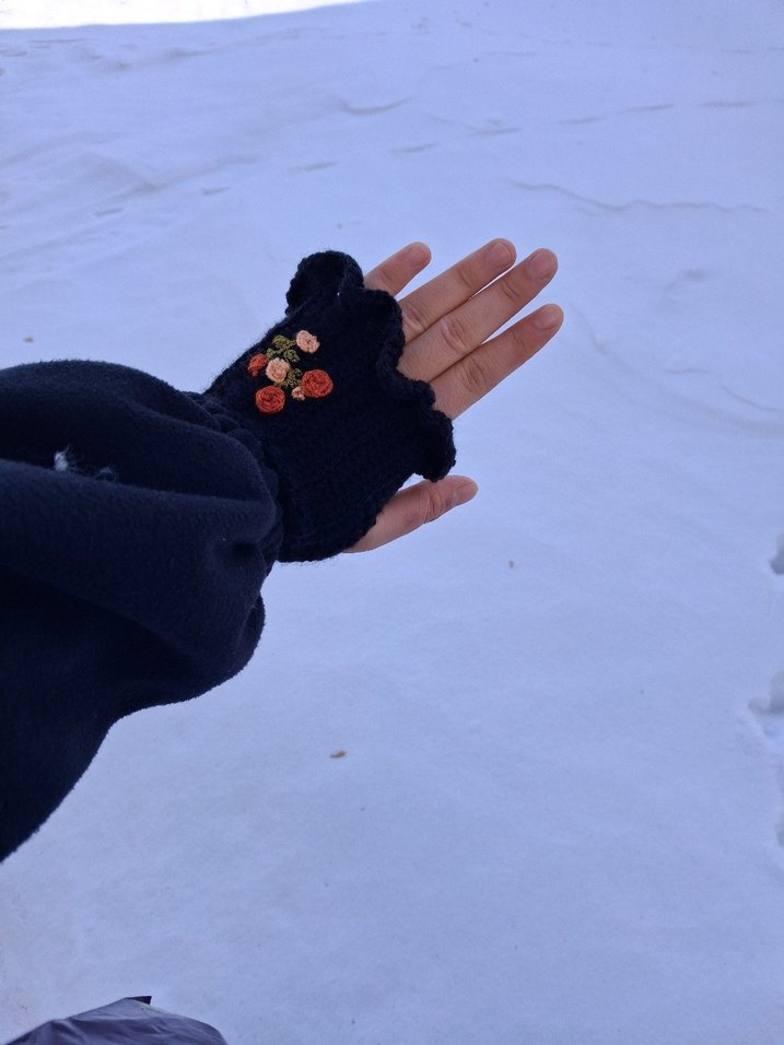 Nakışlı Siyah Örgü Eldiven - Görsel 2