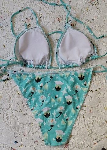 Sheinside Turkuaz Desenli İpli Bikini Takımı (yurt dışından)