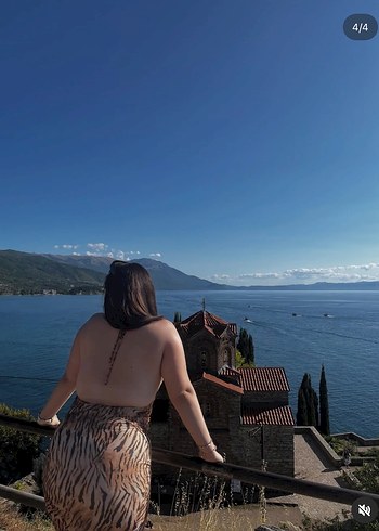 Bershka Camel Zebra Desenli Uzun Tüllü Elbise - Görsel 2