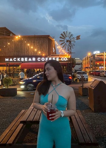 Bershka Turkuaz Transparan Detaylı Tulum - Görsel 2