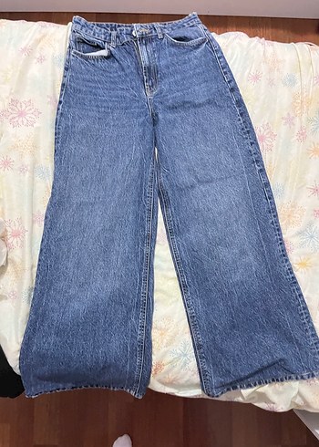 Kadın Mavi Bol Paça Pantolon - Görsel 2