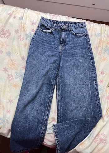 Kadın Mavi Bol Paça Pantolon - Görsel 4