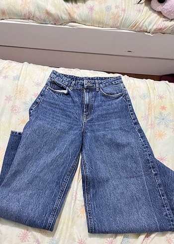 Kadın Mavi Bol Paça Pantolon - Görsel 3