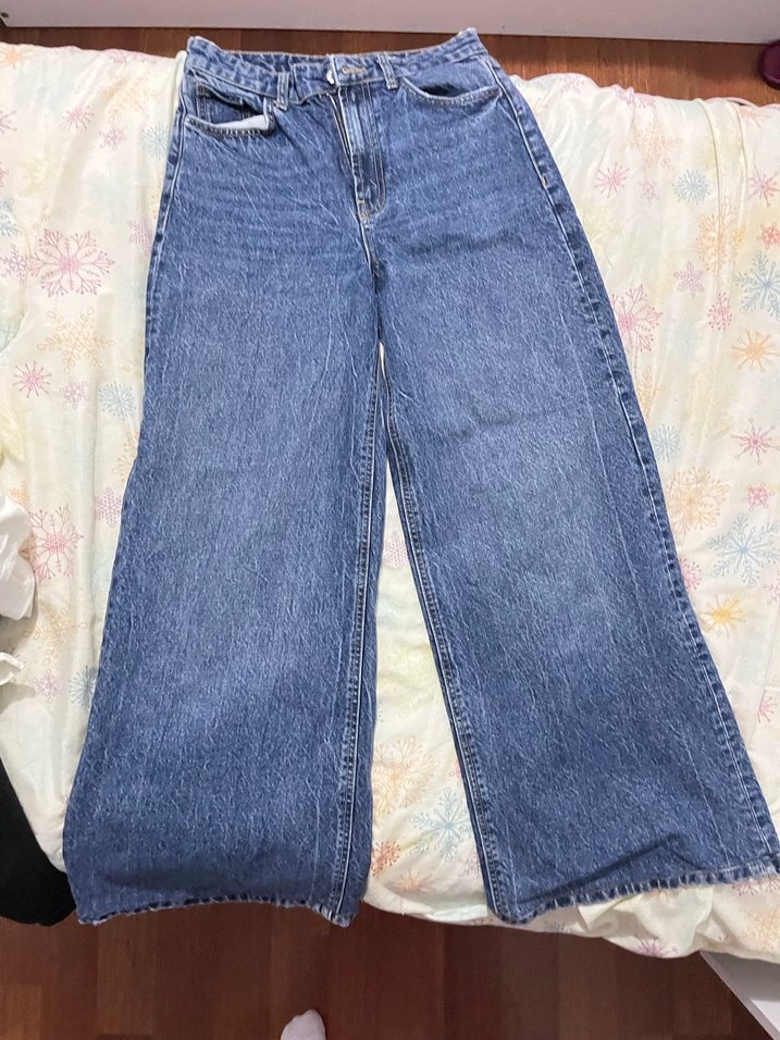 Kadın Mavi Bol Paça Pantolon - Görsel 2