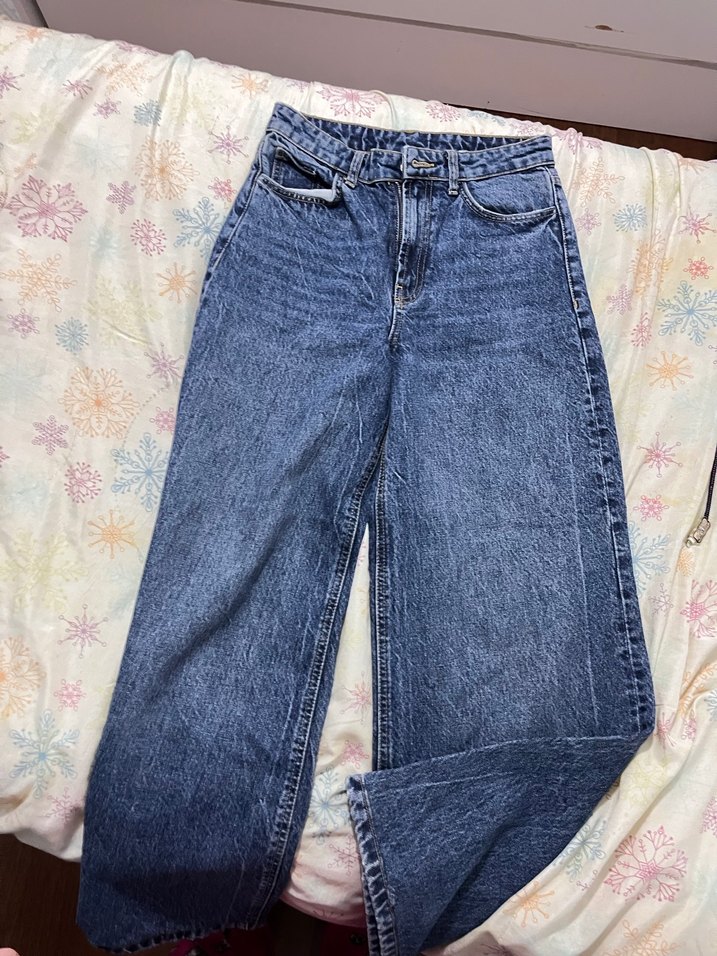 Kadın Mavi Bol Paça Pantolon - Görsel 4