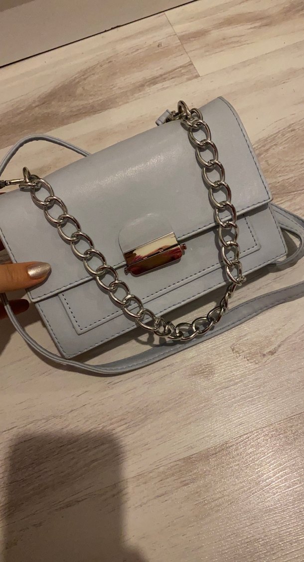 Gri Zincir Detaylı Deri Kadın Çanta - Görsel 2