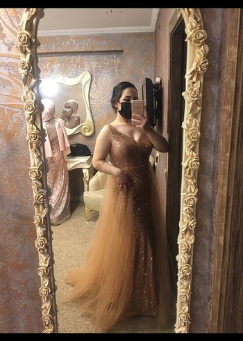 Parlak Altın Uzun Abiye Elbise - Görsel 2