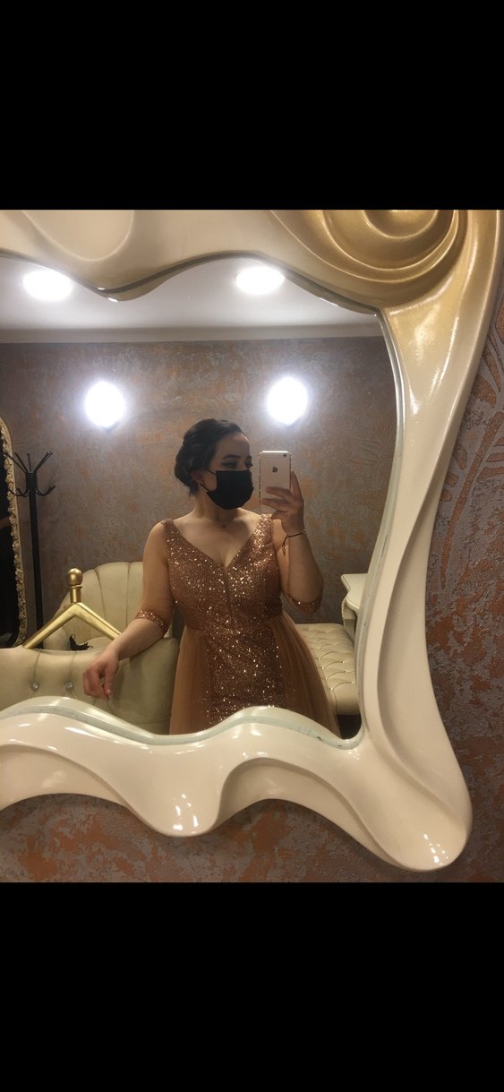 Parlak Altın Uzun Abiye Elbise - Görsel 3