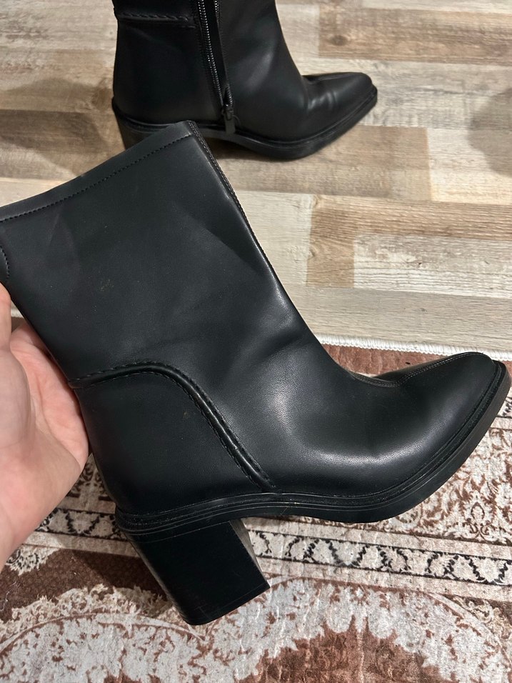 Siyah Deri Kadın Topuklu Bot - Görsel 5