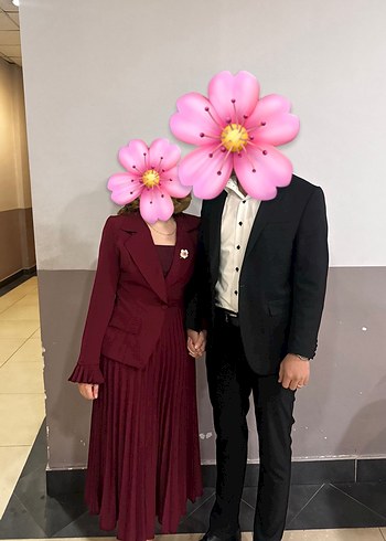 Bordo Pileli Midi Düğün Elbisesi - Görsel 2