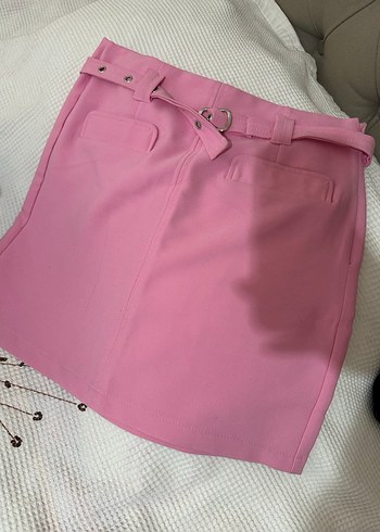 34 Beden Pembe Midi Kemerli Mini Etek