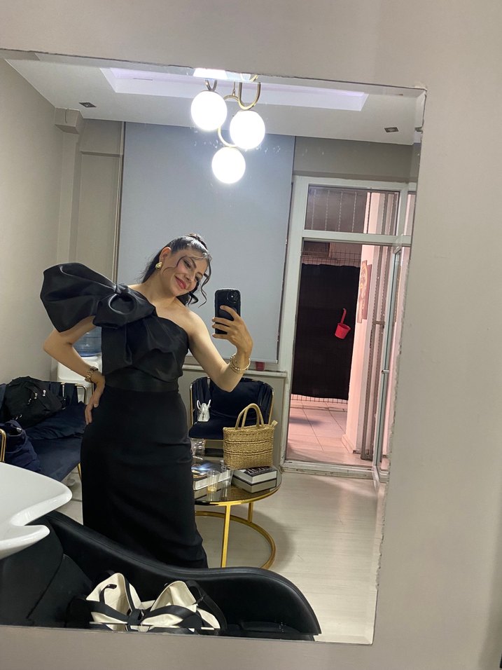 Siyah Drapeli Straplez Uzun Abiye Elbise - Görsel 2