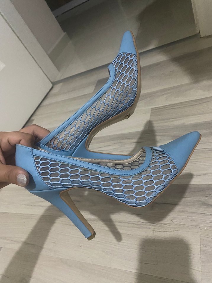 Mavi Stiletto Yılan Desenli Kadın Ayakkabı - Görsel 2