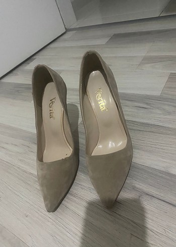 Bej Süet Stiletto Kadın Ayakkabı