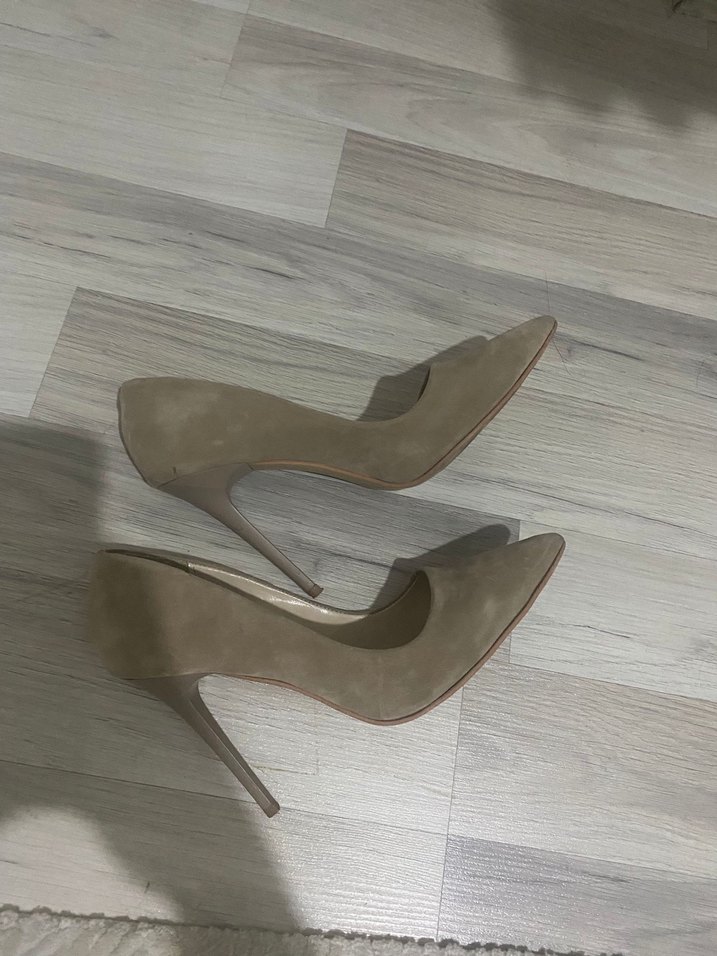 Bej Süet Stiletto Kadın Ayakkabı - Görsel 2