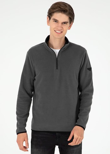 Gri Fermuarlı Erkek Sweatshirt