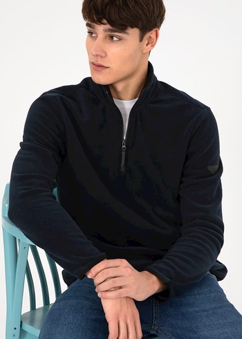 Erkek Siyah Fermuarlı Yarım Balıkçı Sweatshirt