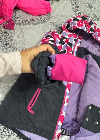Kız Çocuk Kapüşonlu Fermuarlı Renkli KAYAK SETİ - Görsel 7