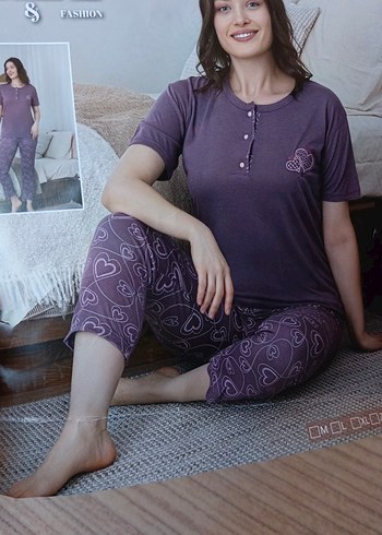 Mor Kalp Desenli Kadın Pijama Takımı