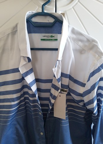 xxl Beden Lacoste Mavi Gri Çizgili Erkek Gömlek
