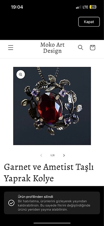 Garnet ve Ametist Taşlı Yaprak kolye
