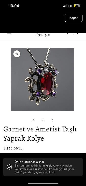 Tasarımcı Garnet ve Ametist Taşlı Yaprak kolye