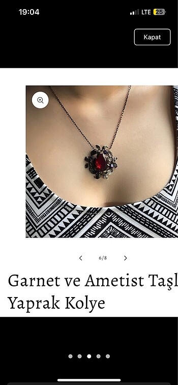 Beden Garnet ve Ametist Taşlı Yaprak kolye