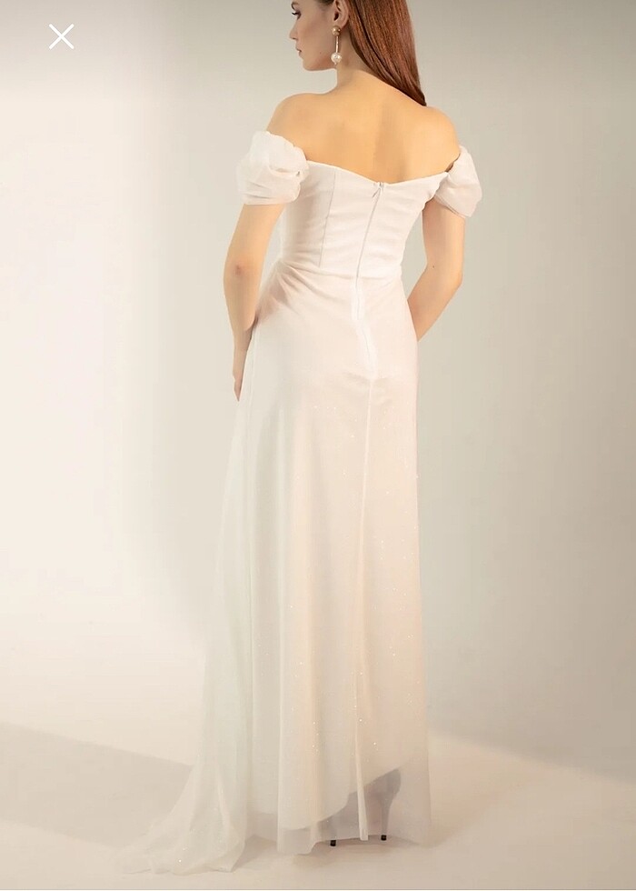 Gelinlik-Nişan-Nikah-Bride Beyaz Abiye Elbise - Görsel 3