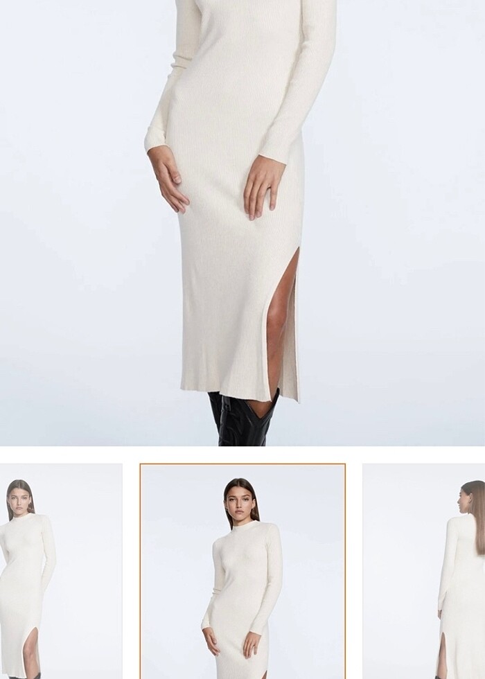 Stradivarius dik yaka yırtmaç detay triko elbise - Görsel 2