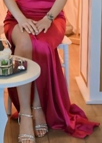 Abiye Nişan Elbisesi Pembe Uzun Drapeli Straplez - Görsel 2