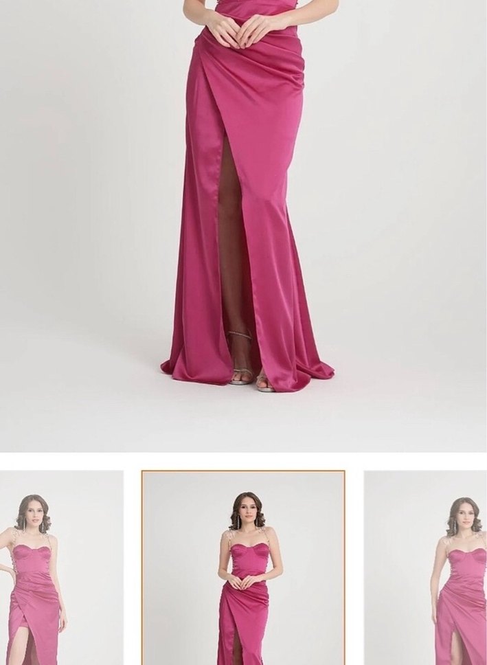 Abiye Nişan Elbisesi Pembe Uzun Drapeli Straplez - Görsel 3